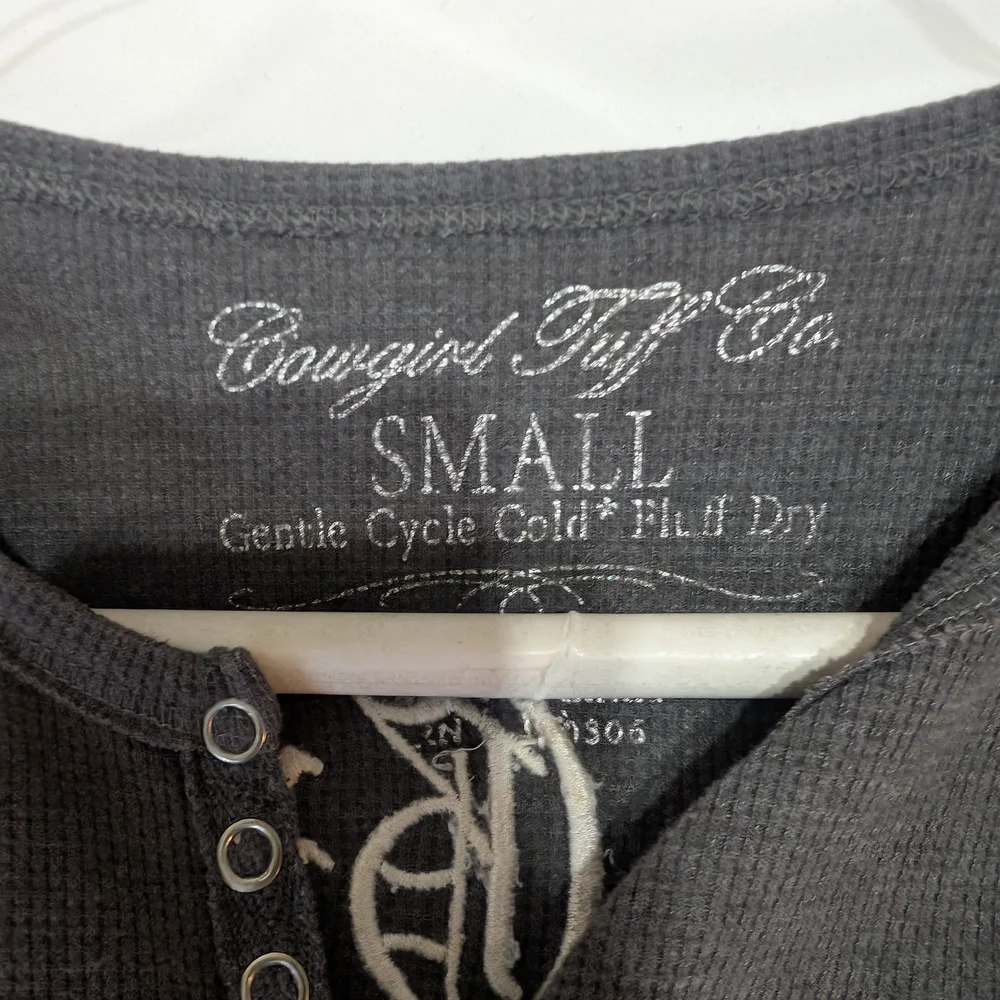 Cowgirl Tuff Gray Henley with White Details - Picture 3 of 3